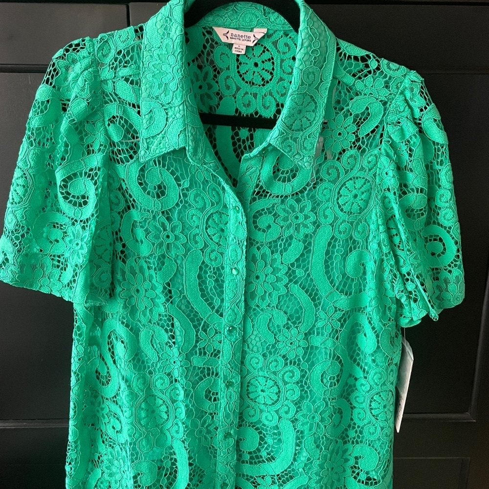 Nanette Lepore light Emerald Green Lace Short-Sleeve Blouse